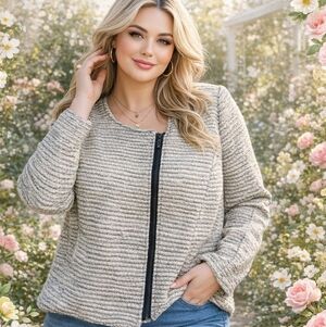 Lane Bryant White Black zip jacket 16‎ NWOT